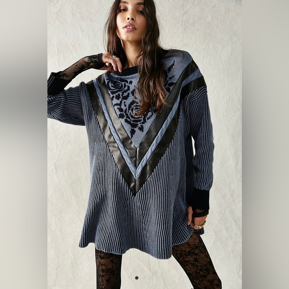 Free People Florence Sweater Mini Dress in Blue